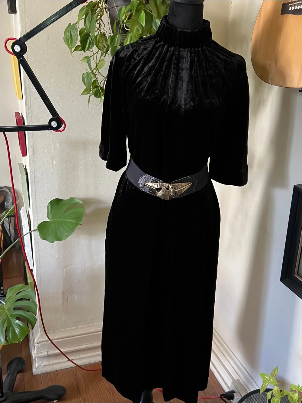 NWT COS Black Velvet Turtleneck Draped Sleeve Dress - Size 4